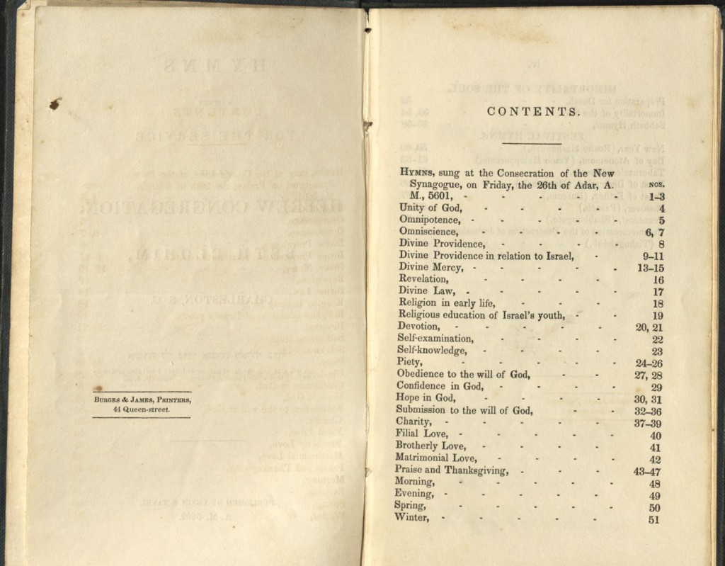 Hymn book, Table of Contents