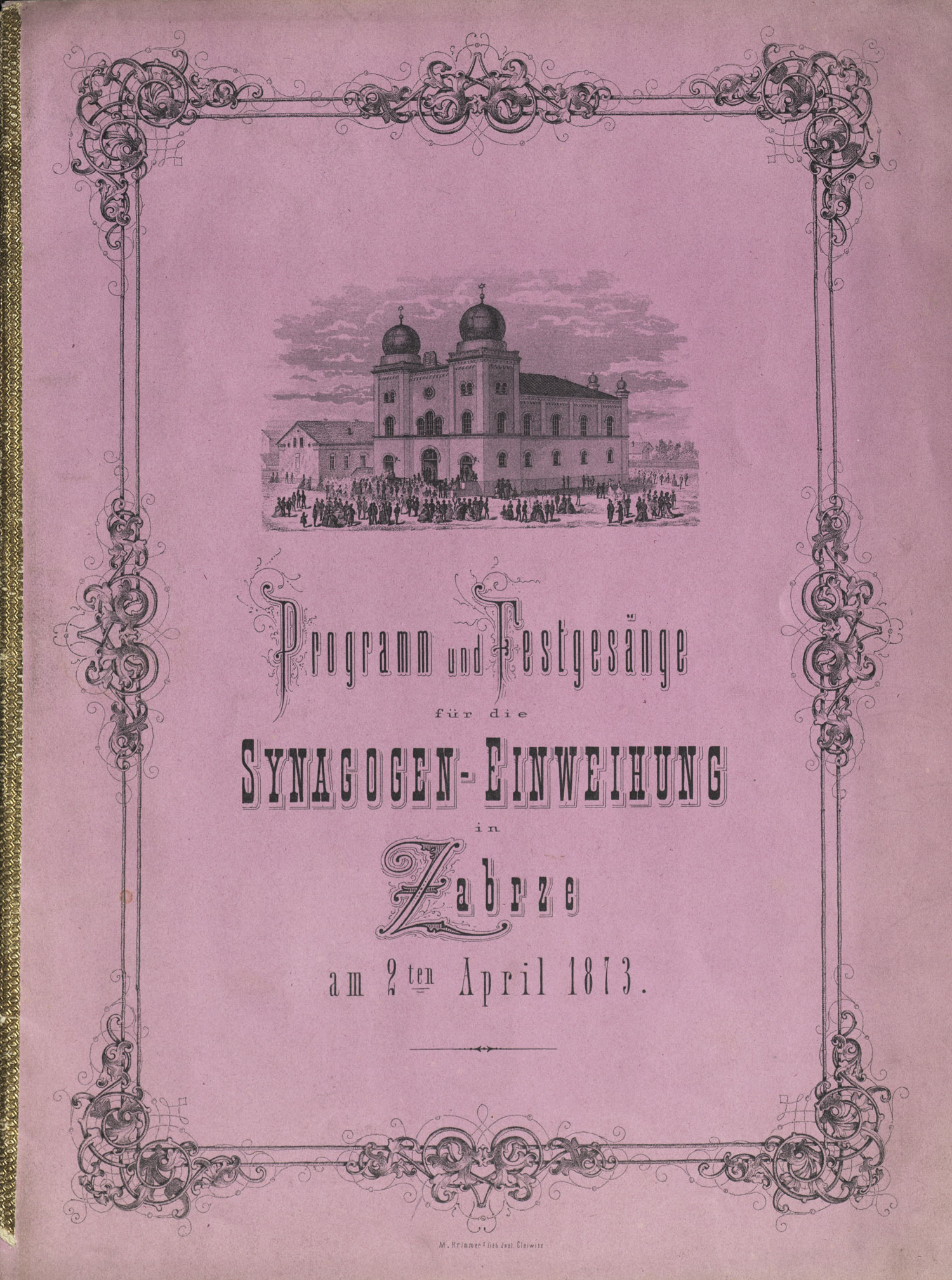 Cover of the program, with an illustration of the synagogue