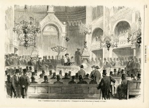 Installation of Lazare Isidor (1813–1888) as Chief Rabbi of France , wood engraving