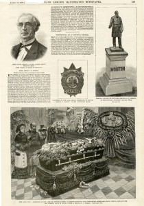 Obsequies of the late Dr. Edward Lasker, printed illustration of casket surrounded by flowers