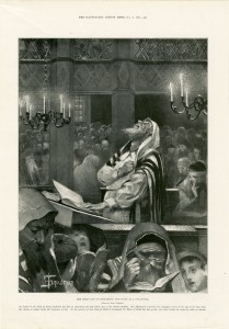 dramatic illustration of cantor in prayer during Yom Kippur
