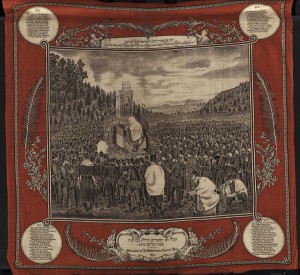 textile showing soldiers celebrating