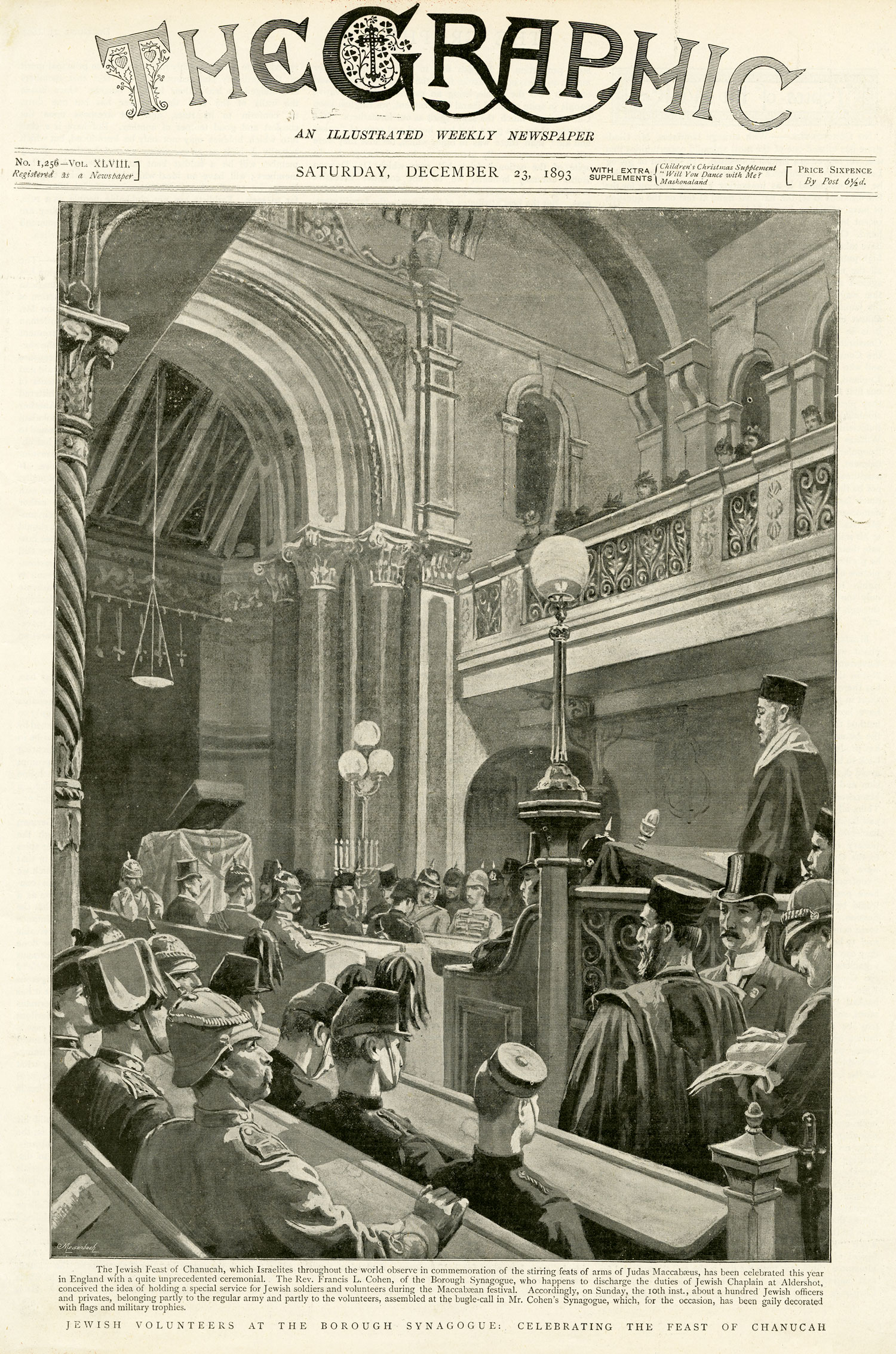 lithograph, Hanakkah celebration in a synagogue, cover of The Graphic magazine